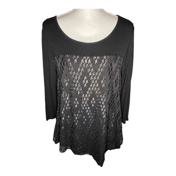 Dress Barn Tops - Dressbarn Petite Medium Black Embellished Shimmery 3/4‎ Sleeve Blouse